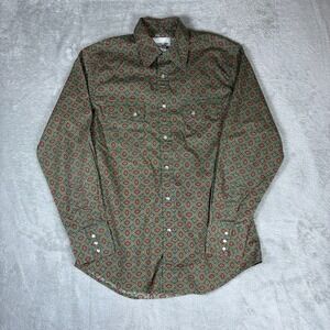 Wrangler Pearl Snap Shirt Mens M Multicolor Aztec Print Western Cowboy